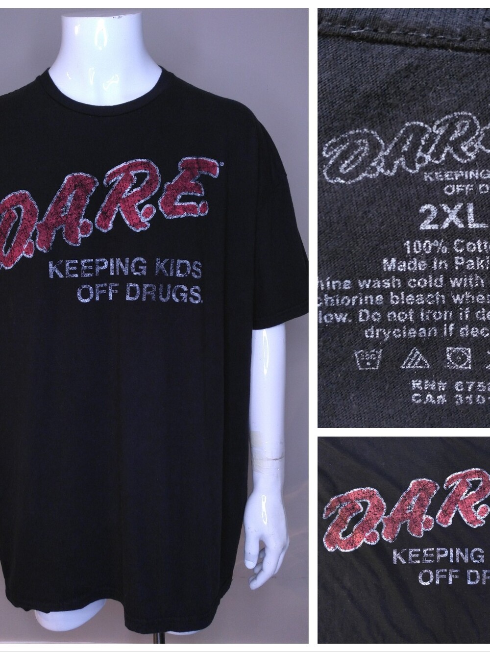 DARE T Shirt 2XL Black MULTICOLOR Retro Graphic Tee XXL Vintage USA SCHOOL SS
